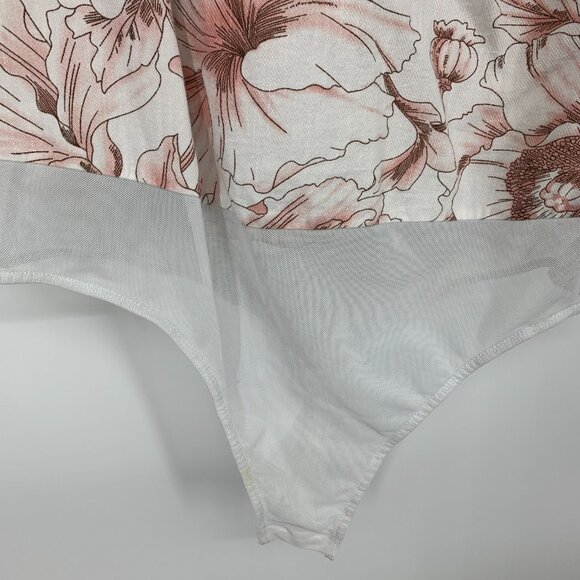 Lulus Bodysuit White Floral Print Ruffle Short Sleeve Tie Back - Picture 9 of 15